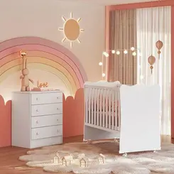 Jogo De Quarto Infantil Com Berço E Cômoda Doce Sonhos - Qmovi