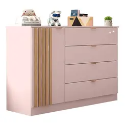 Cômoda Infantil Com 4 Gavetas e Porta  Leticia 100%MDF - phoenix baby