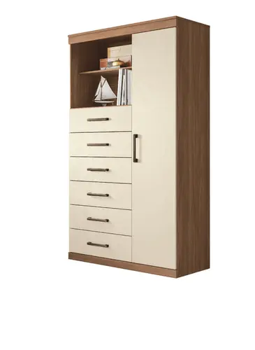 Comoda Multiuso 1 Porta 6 Gavetas Maraba Santos Andira Cor Jatoba/Areia