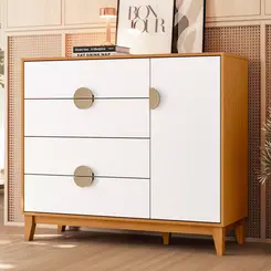 Cômoda Sapateira Infantil Ipê 1 Porta E 4 Gavetas Cinamomo Branco - Móveis Leartam