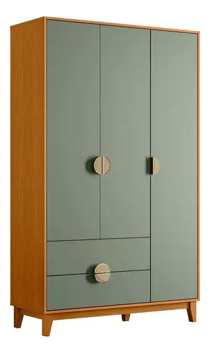 Guarda Roupa De Solteiro Ipê Com 3 Portas e 2 Gavetas Cinamomo /Sálvia - Móveis  Leartam