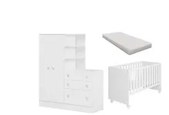 Quarto De Bebê Completo Berço Com Colchão Roupeiro 2 Portas 3 Gavetas Branco - Leartam Móveis