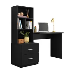 Mesa Escrivaninha Prática Com 2 Gavetas Estante Para Livros - Móveis Leartam