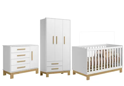Jogo De Quarto Bebê Sophia Completo Com Armário Cômoda Berço Q Encanto Slim  Branco Acetinado - Móveis Leartam