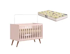 Berço Infantil Americano Vira Mini Cama Estilo Retrô Com Colchão Espuma D-18 Rosa  Acetinado - Qmovi