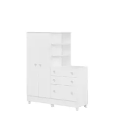 Guarda Roupa Com Cômoda Conjugado Infantil Doce Sonho 4070 Com Pés Branco - Qmovi