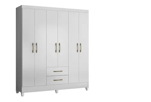 Guarda Roupa Casal Com 6 Portas  2 Gavetas Panamá Branco - Moval