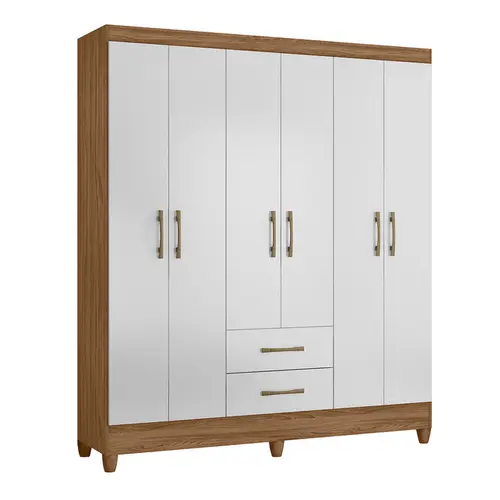 Guarda Roupa De Casal Com 6 Portas 2 Gavetas Panamá Nature / Branco - Moval