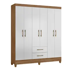 Guarda Roupa De Casal Com 6 Portas 2 Gavetas Panamá Nature / Branco - Moval