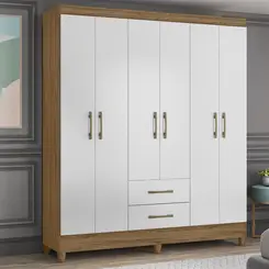 Guarda Roupa  Com 6 Portas 2 Gavetas Panamá Nature / Branco - Móveis Leartam