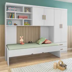 Jogo De Quarto Solteiro Com Cama e Roupeiro Modular Branco -  Phoenix Baby