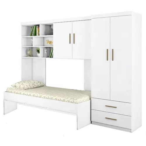 Quarto Solteiro  Roupeiro Modular Com Cama Sem Colchão Branco - Phoenix Baby