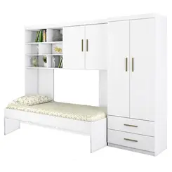 Quarto Solteiro  Roupeiro Modular Com Cama Sem Colchão Branco - Phoenix Baby