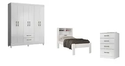 Quarto De Solteiro Roupeiro Panamá Cama Invicta e Cômoda MS  - Moval