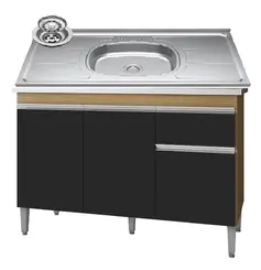 Balcão De Cozinha Com Tampo Pia Inox 120cm 3 Portas 1 Gaveta  - Móveis Leartam