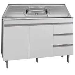 Balcão Gabinete  De Cozinha Com Pia Inox 120cm  2 Portas 3 Gavetas Andréia - Ajl