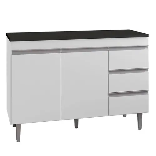 Balcão De Cozinha Andréia Branco Com Tampo 120 cm Preto Fosco – Móveis Leartam