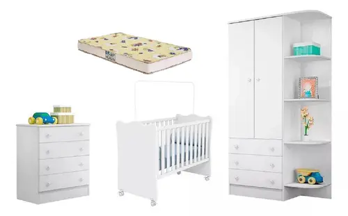 Jogo De Quarto Infantil Berço Colchão D-18 Com Cômoda e Guarda Roupa 2 Portas  - Móveis Leartam