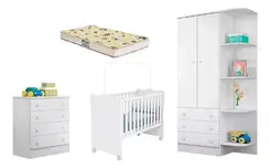 Jogo De Quarto Infantil Berço Colchão D-18 Com Cômoda e Guarda Roupa 2 Portas  - Móveis Leartam