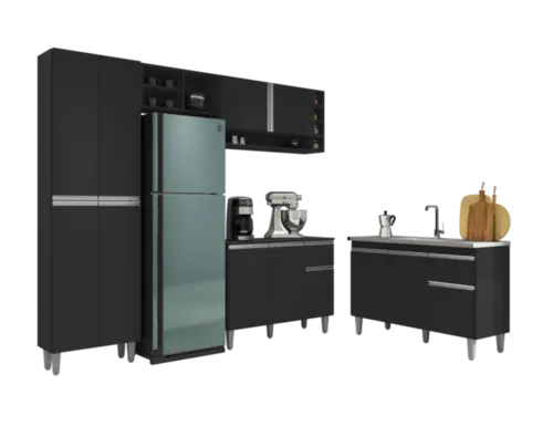 Jogo De Armário Com Balcão De Cozinha Kit Prático - Móveis Leartam