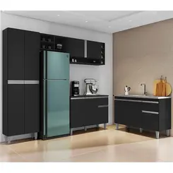 Cozinha Armário Vanessa Com  Balcão Para Pia 120 cm Sem Tampo Preto Fosco - Móveis Leartam