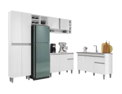 Conjunto kit Cozinha Armário Com Balcão Para Pia De 120cm Sem Tampo Branco - Móveis Leartam