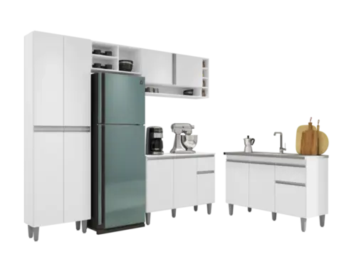 Cozinha Kit Vanessa Com  Balcão  Para Pia Tatiane De 120 cm Sem Tampo  Branco - AJL