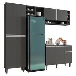 Kit De Cozinha Armário Vanessa Nichos Porta Temperos e Com Balcão - Ajl Móveis Leartam