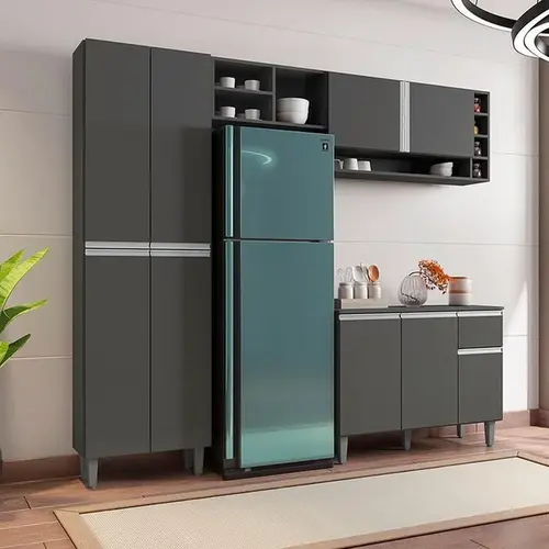 Jogo De Cozinha Armário Vanessa Nichos Porta Temperos e Com Balcão - Ajl Móveis Leartam