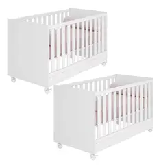 Berço Padrão Americano Com Rodizios Para Quarto De Gemeos Kit 2 Peças - Branco Móveis Leartam