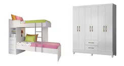 Guarda Roupa 6 Portas 2 Gavetas Com Cama Beliche Plus Para Quarto Juvenil - Móveis Leartam