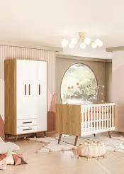 Quarto De Bebê Guarda Roupa Com Berço Americano Estilo Retrô Freijo/branco