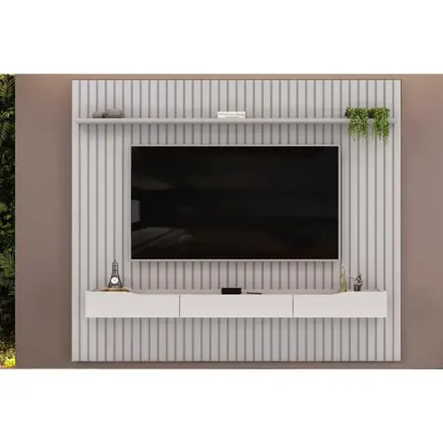 Home Painel Ripado Pratic Para TV até 85 Pol e Bancada Com 3 Gavetas 250x240cm Bali - DJ Móveis