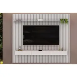 Home Painel Ripado Pratic Para TV até 85 Pol e Bancada Com 3 Gavetas 250x240cm Bali - DJ Móveis