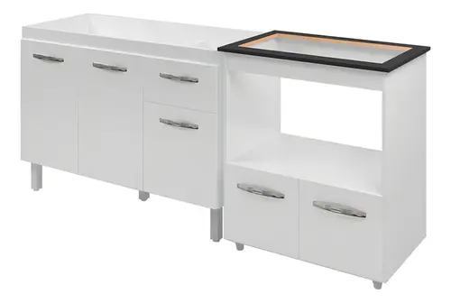 Balcão Para Cooktop De 4 Bocas  Com Gabinete Para  Pia De 120cm Kit De Cozinha  - Leartam Móveis