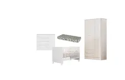 Jogo De Quarto Completo Bebê Lily Berço Com Colchão Roupeiro Branco - Qmovi