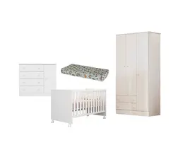 Quarto Completo Bebê Com Berço Colchão Roupeiro e Cômoda  - Qmovi