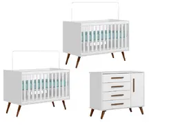 Jogo De Quarto Bebê Gemêos 2 Berço E Cômoda Plus Leartam Branco Acetinado