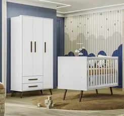 Guarda Roupa e Berço Multifuncional Padrão Americano Branco - Qmovi