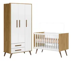 Jogo De Dormitório Quarto Infantil Bebê Berço Com Guarda Roupa Retrô - Móveis Leartam