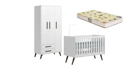 Quarto Dormitório Infantil Berço  Colchão Com Guarda Roupa  - Móveis Leartam