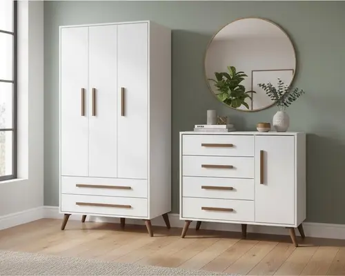 Guarda Roupa E Cômoda Kit Para Quarto Infanto Juvenil Branco Acetinado