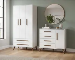 Guarda Roupa E Cômoda Kit Para Quarto Infanto Juvenil Branco Acetinado