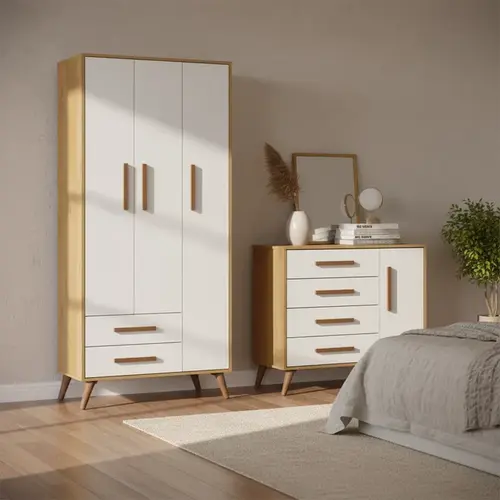 Guarda roupa Armário Com 3 Portas e Cômoda Sapateira - Móveis Leartam