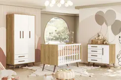 Quarto De Bebê Completo Retrô 3 Peças Berço Guarda-Roupa Cômoda  Freijó Branco - Qmovi