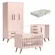 Quarto Completo De Bebê 4 Peças Berço Colchão Armário E Cômoda Retrô Rosa Acetinado