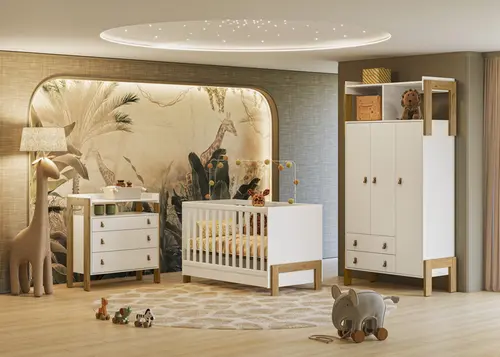 Jogo Quarto De Bebê Fantasia Com  3 Peças  Qmovi Branco Acetinado