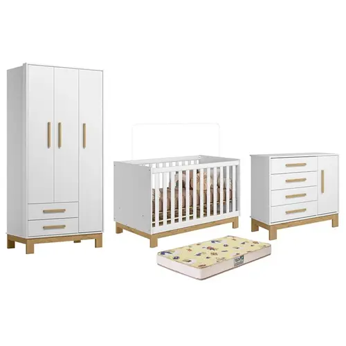 Jogo De Quarto Retrô Completo Guarda Roupa Cômoda Berço Com Colchão