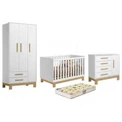 Jogo De Quarto Retrô Completo Guarda Roupa Cômoda Berço Com Colchão