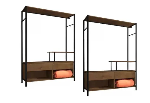 Jogo Com 2 Guarda Roupa Para Quarto De Solteiro Design Industrial - Demolição Preto  - Móveis Leartam